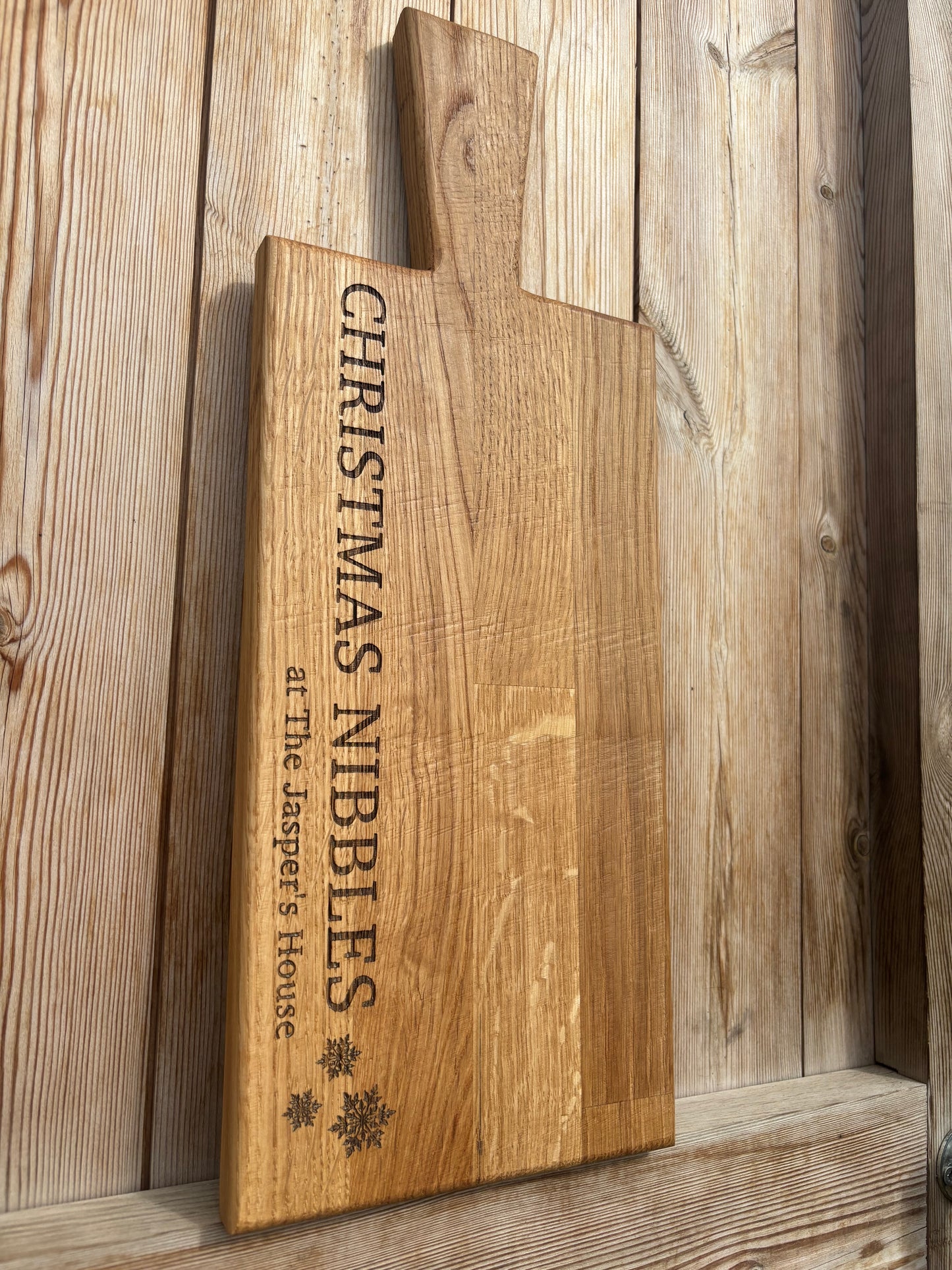 Personalised Block Oak Christmas Nibbles Paddle Board