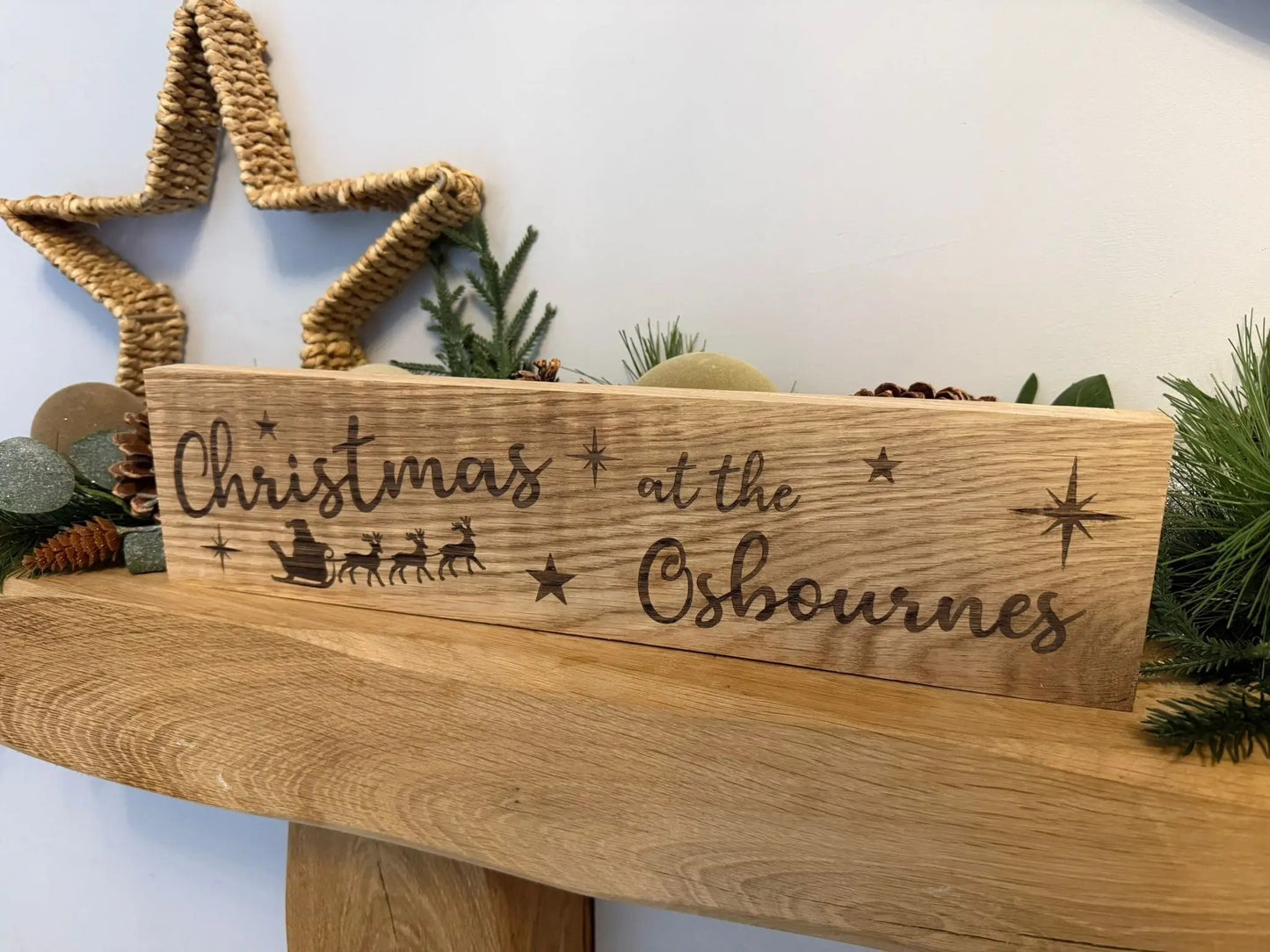 Personalised Oak Christmas Engraved Wooden Sign The Rolling Cow