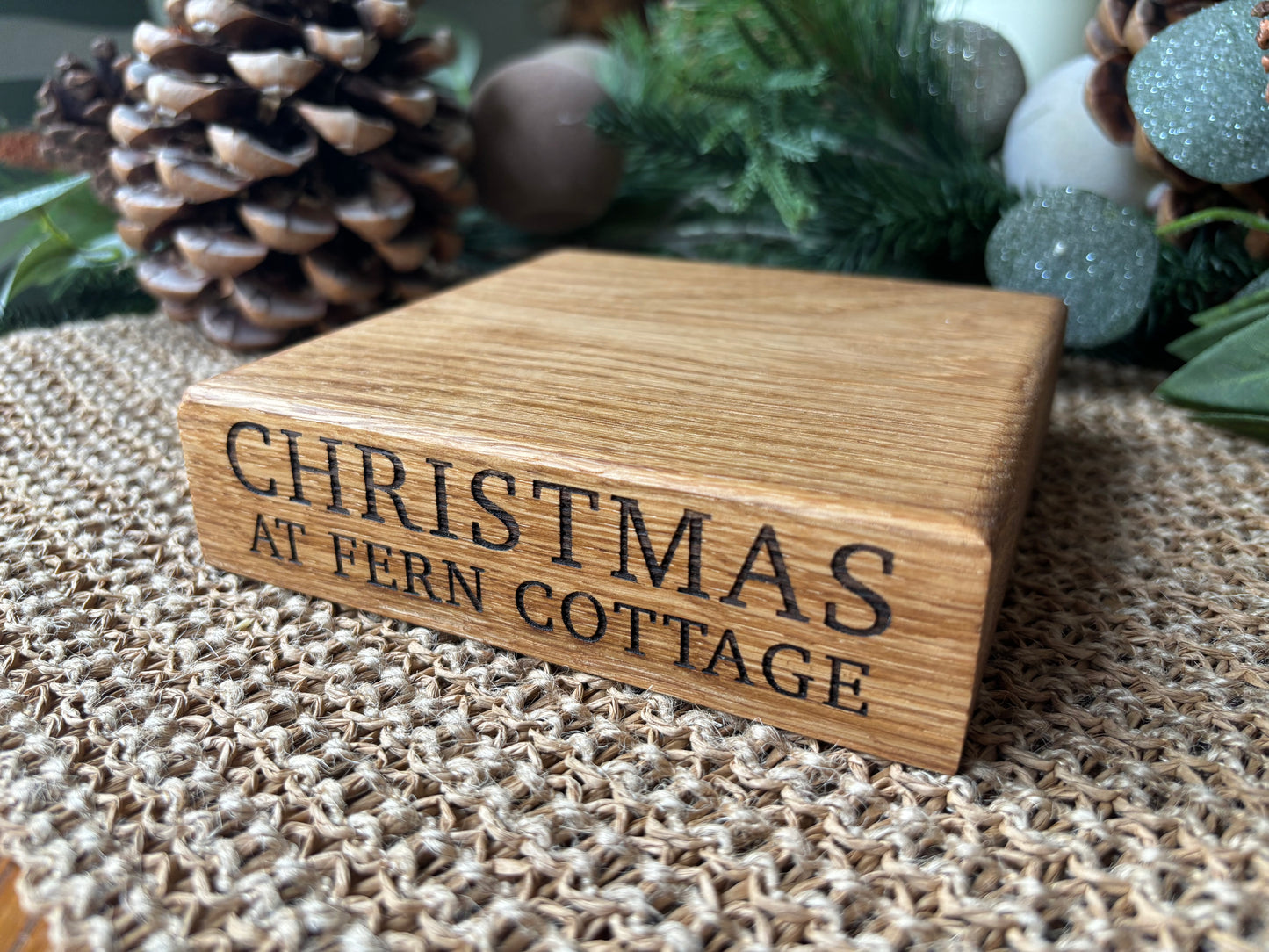 Engraved Oak Candle Holder Stand