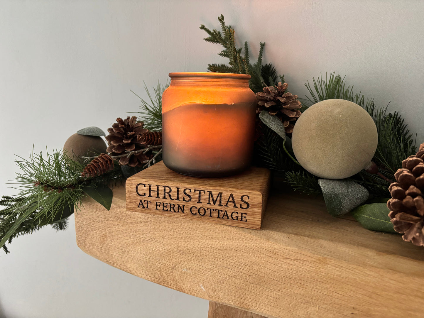 Engraved Oak Candle Holder Stand
