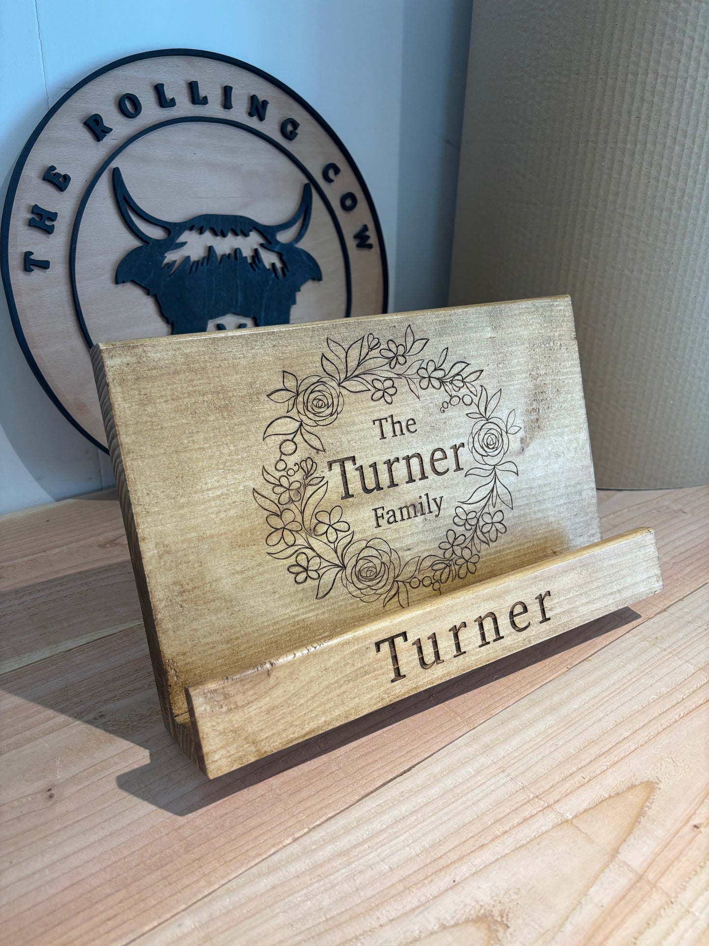 Engraved Wooden Cookbook Stand