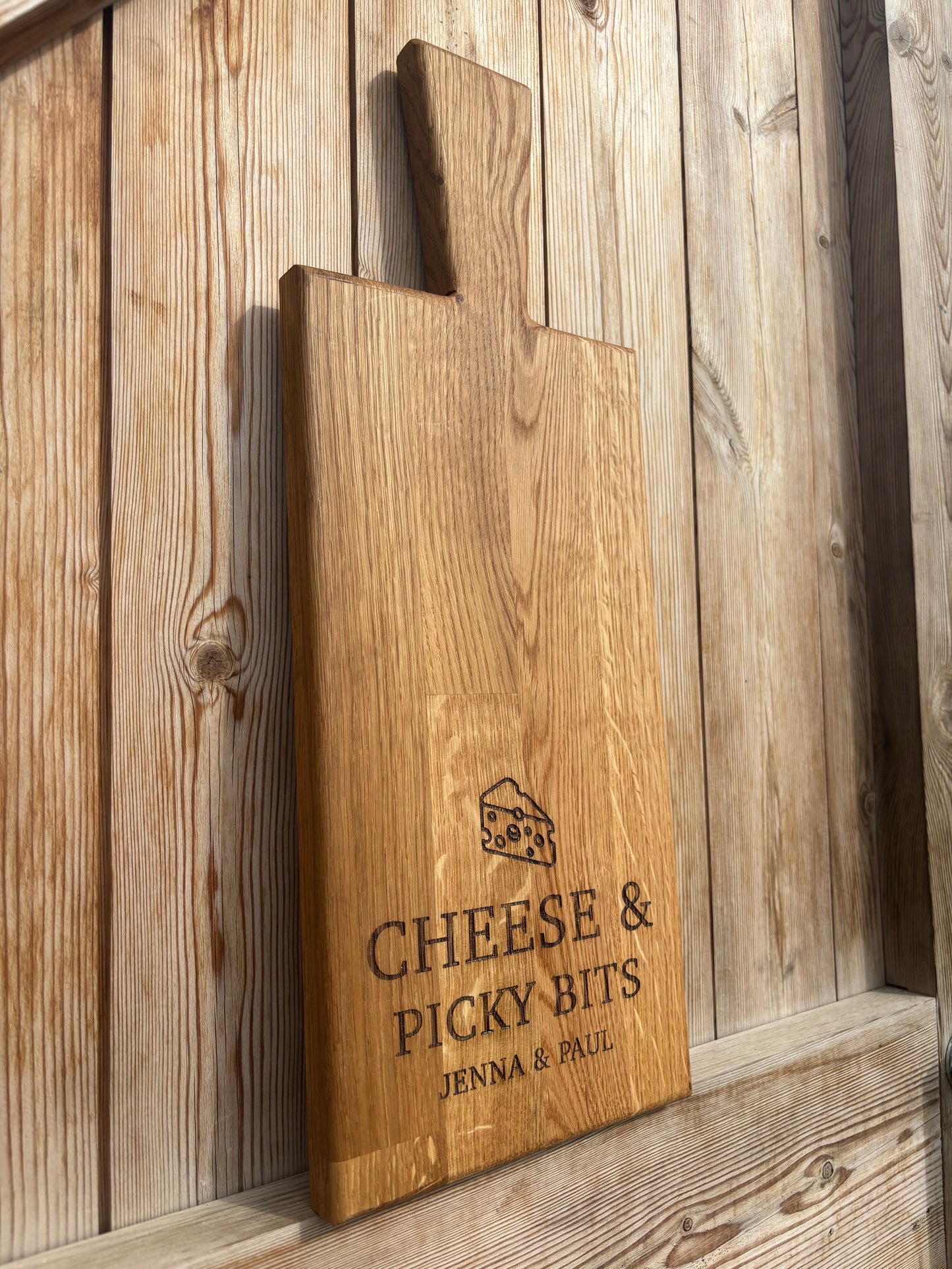 Personalised Block Oak Christmas Cheese and Picky Bits Paddle Board