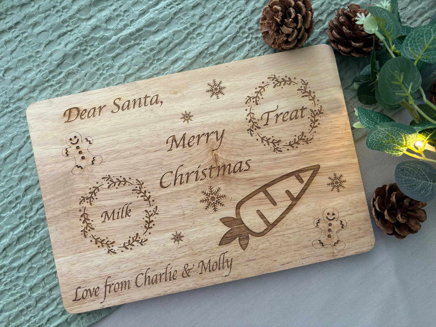 Personalised Christmas Eve Wooden Treat Board The Rolling Cow