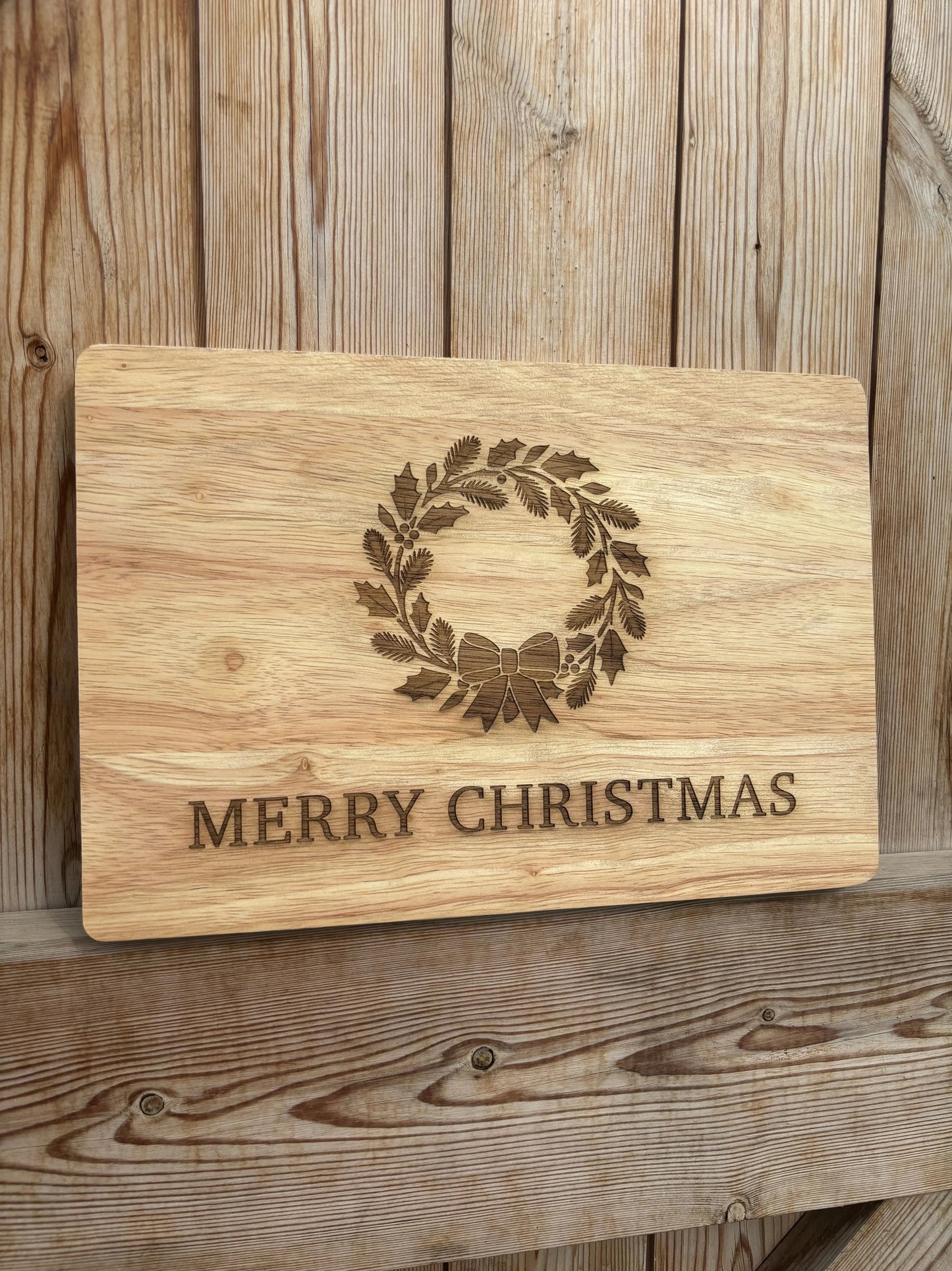 Personalised Christmas Wreath Chopping Board The Rolling Cow