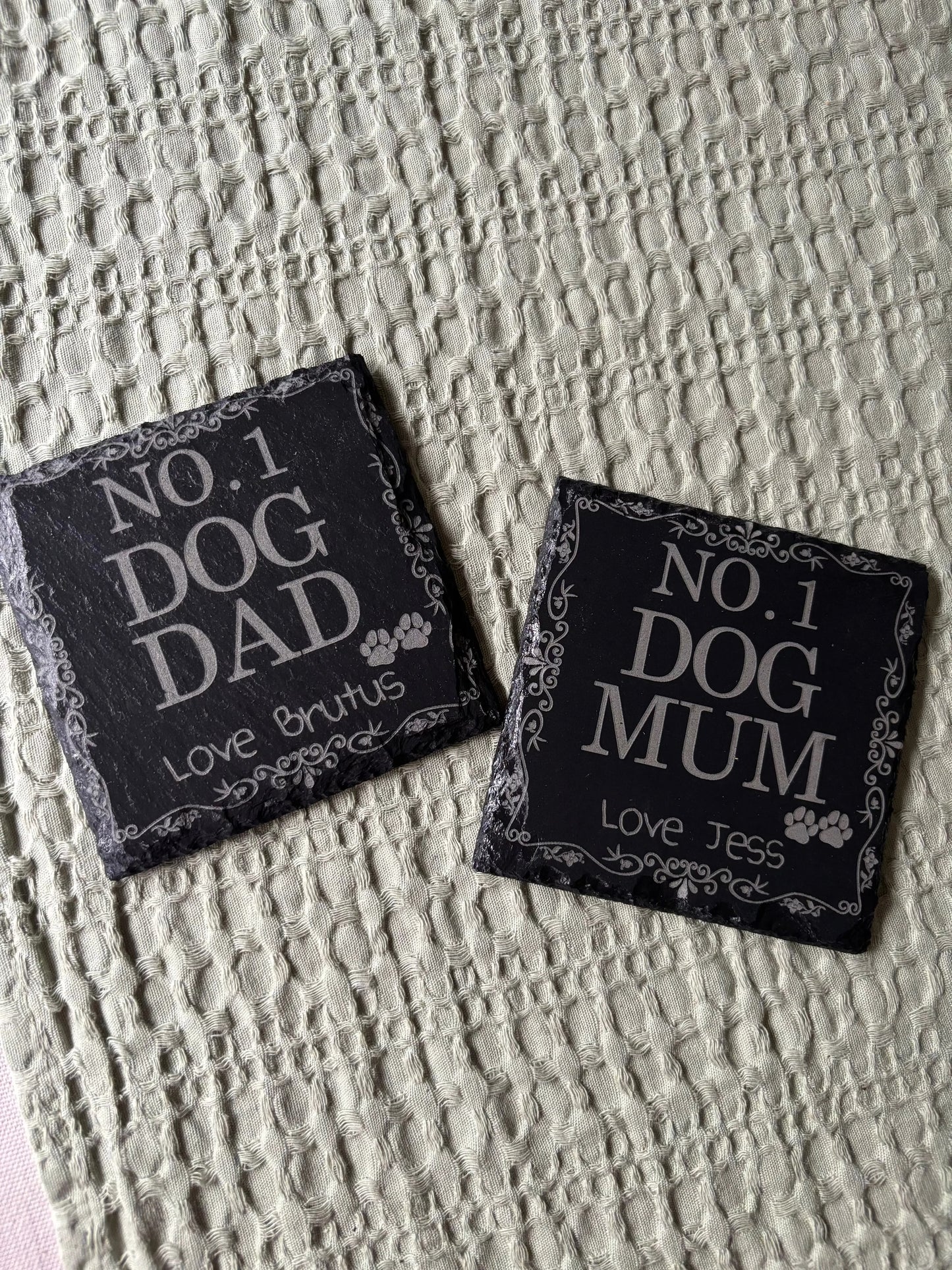 Dog Mum & Dad Slate Coaster The Rolling Cow
