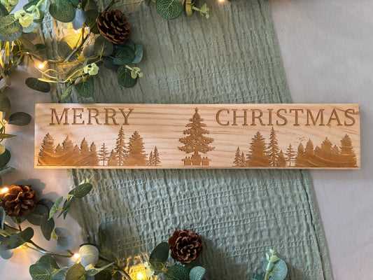 Merry Christmas Woodland Wooden Sign