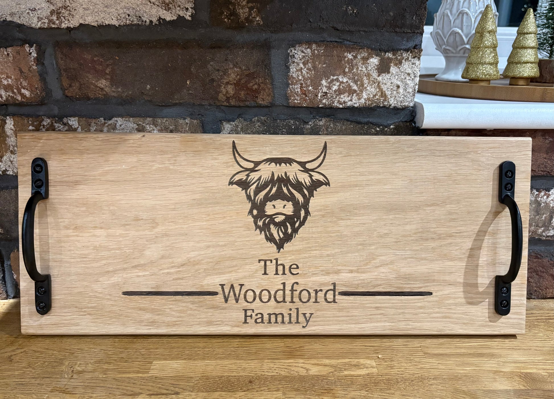 Personalised Oak Handle Serving Board The Rolling Cow