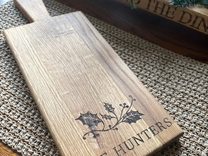Personalised Block Oak Christmas Holly Paddle Board The Rolling Cow