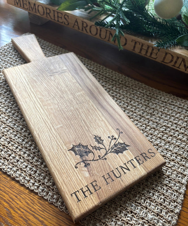 Personalised Block Oak Christmas Holly Paddle Board The Rolling Cow