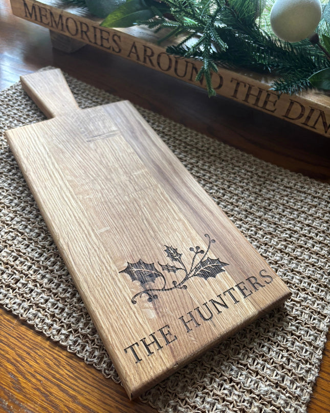 Personalised Block Oak Christmas Holly Paddle Board The Rolling Cow