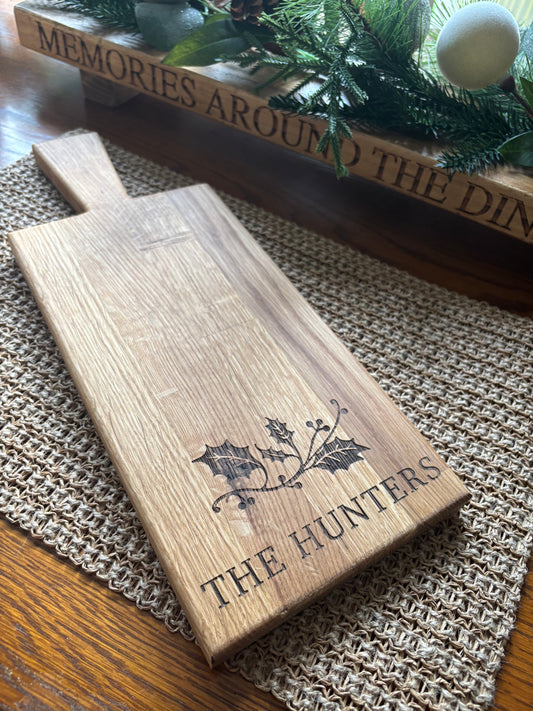 Personalised Block Oak Christmas Holly Paddle Board
