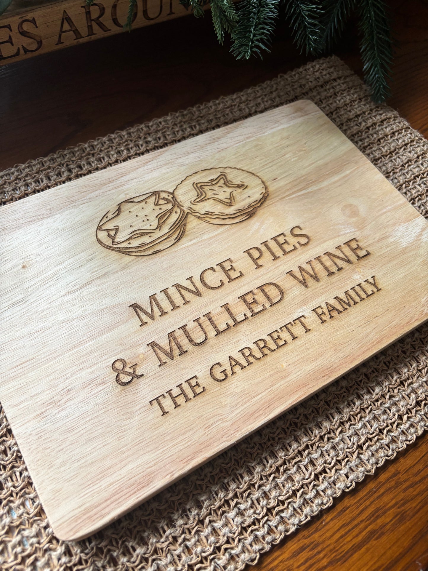 Personalised Christmas Mince Pie & Mulled Wine Chopping Board