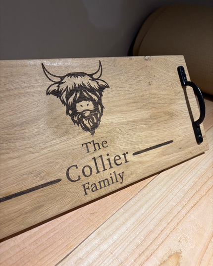Personalised Oak Handle Serving Board The Rolling Cow