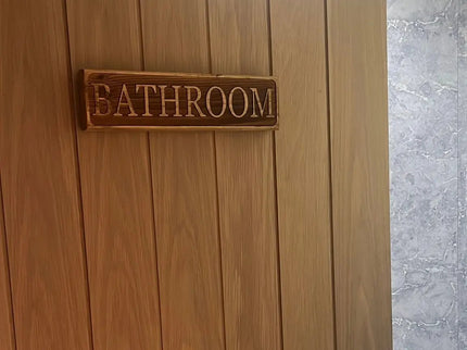 Wooden Engraved Bathroom Door Sign The Rolling Cow
