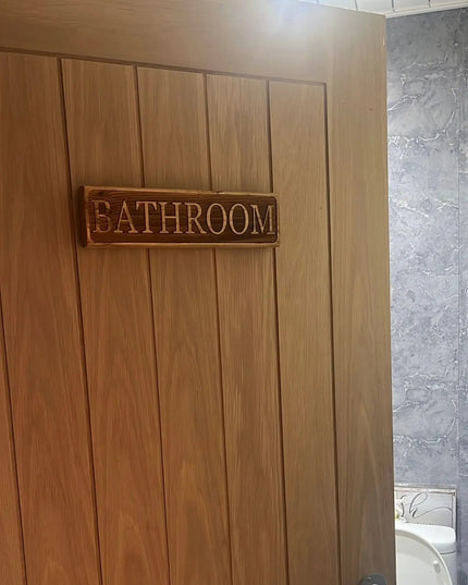 Wooden Engraved Bathroom Door Sign The Rolling Cow