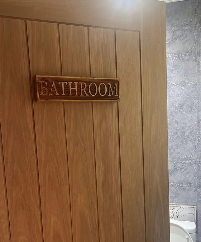 Wooden Engraved Bathroom Door Sign The Rolling Cow