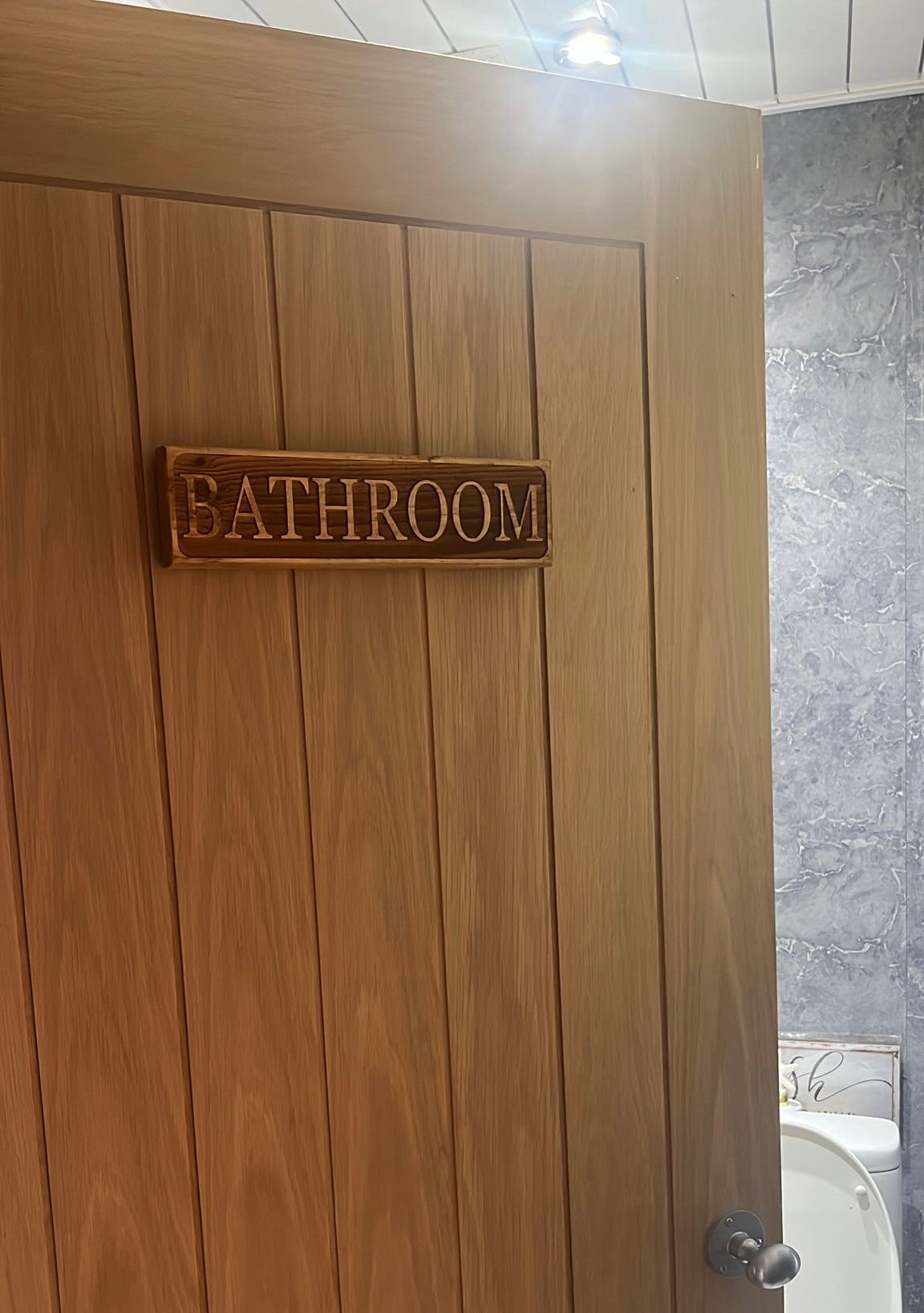 Wooden Engraved Bathroom Door Sign