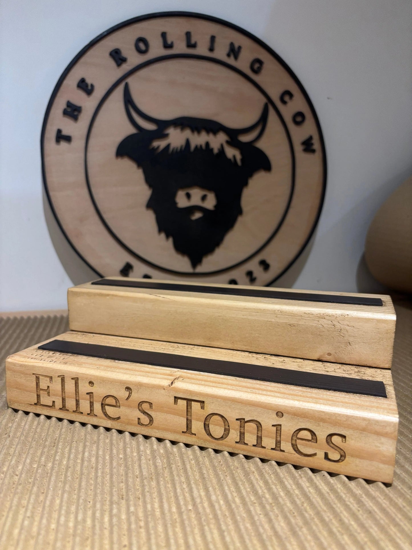 Small Engraved Tonies Character Shelf Stand The Rolling Cow