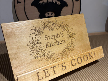 Engraved Wooden Cookbook Cook Book Stand The Rolling Cow