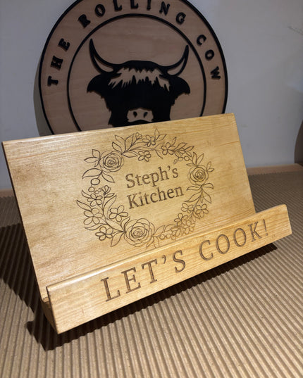 Engraved Wooden Cookbook Cook Book Stand The Rolling Cow