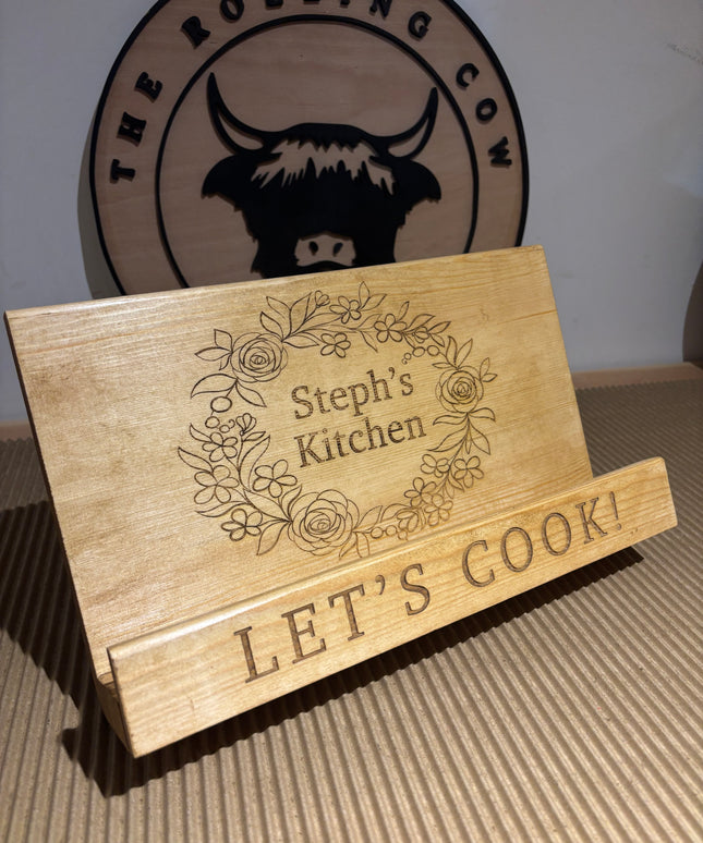 Engraved Wooden Cookbook Cook Book Stand The Rolling Cow