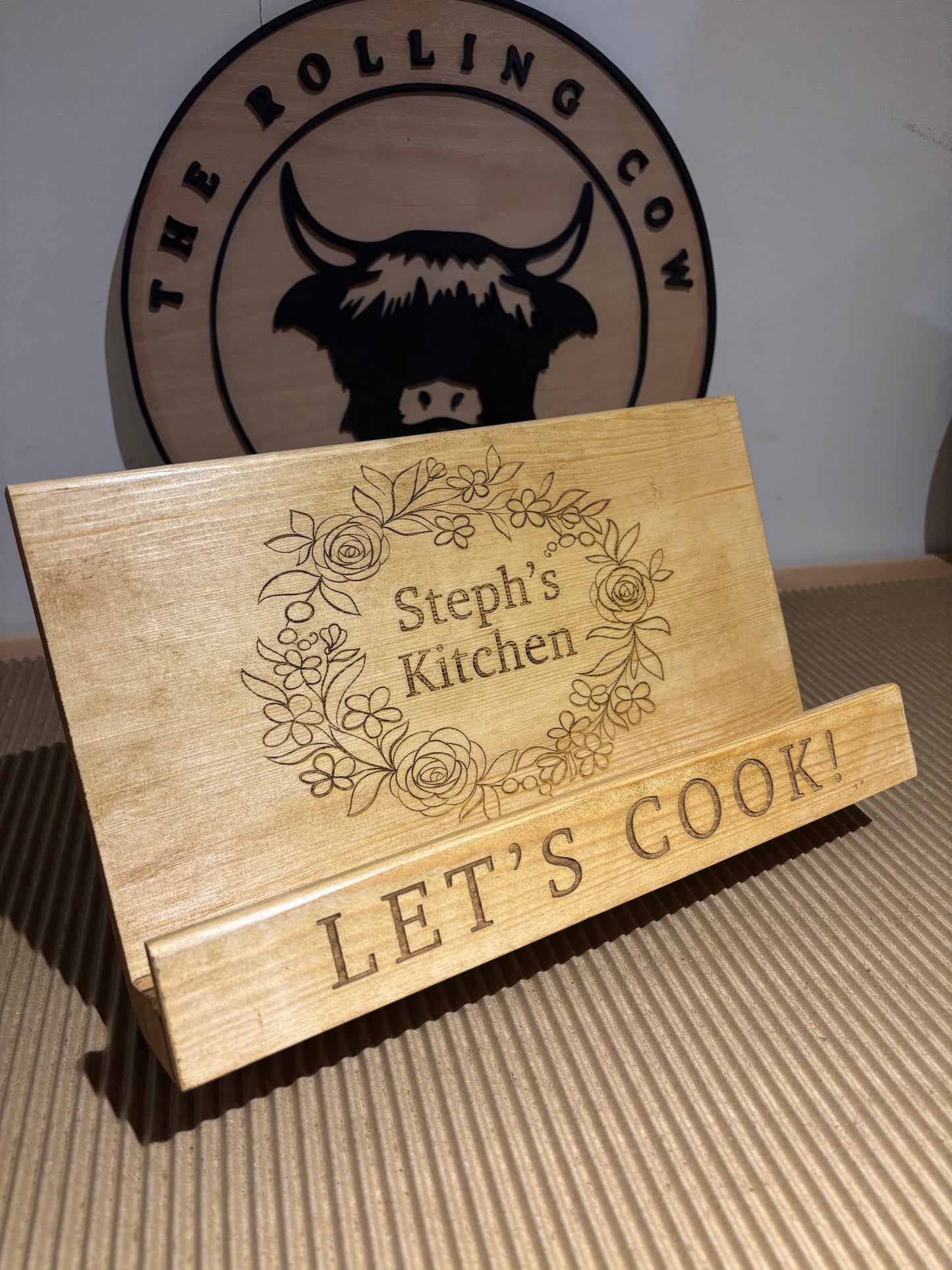 Engraved Wooden Cookbook Cook Book Stand The Rolling Cow