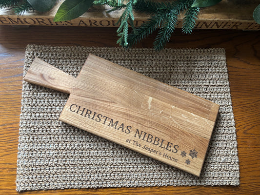 Personalised Block Oak Christmas Nibbles Paddle Board