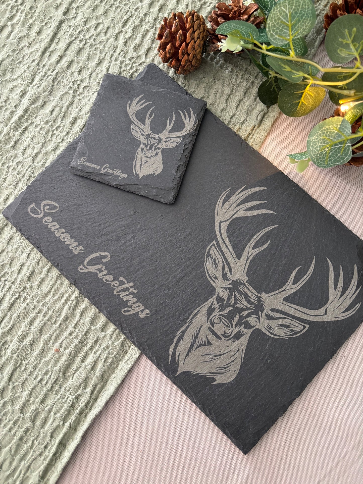 Personalised Slate Stag Christmas Placemat & Coaster