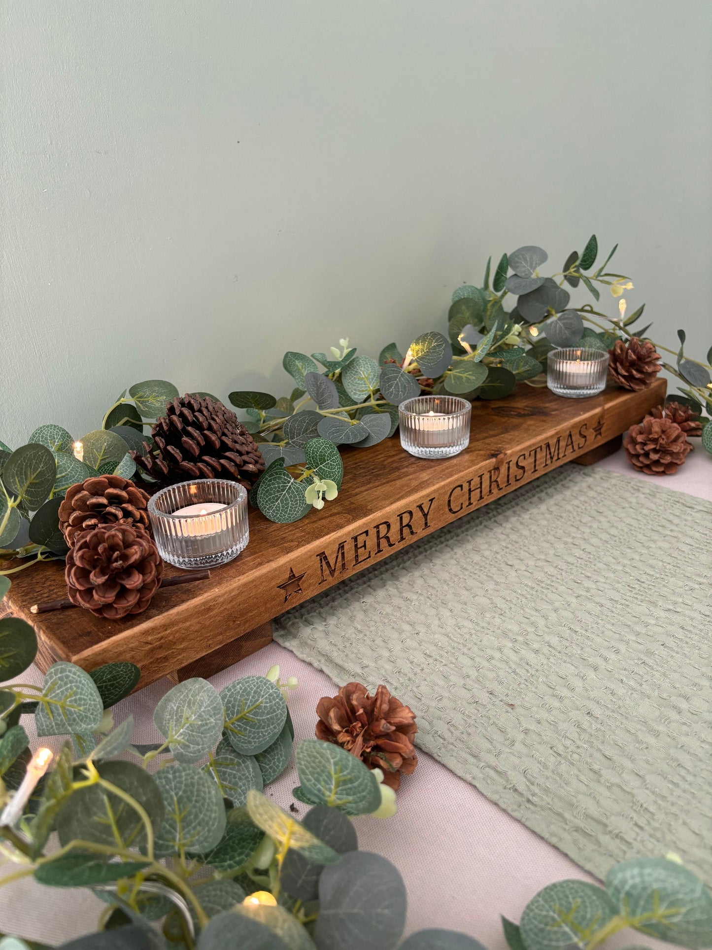 Merry Christmas Engraved Wooden Table Centrepiece