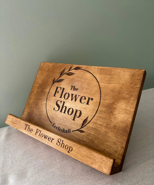 Engraved Wooden IPad Stand The Rolling Cow