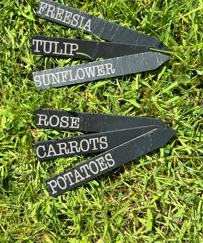 Engraved Slate Garden Label Stakes x6 The Rolling Cow