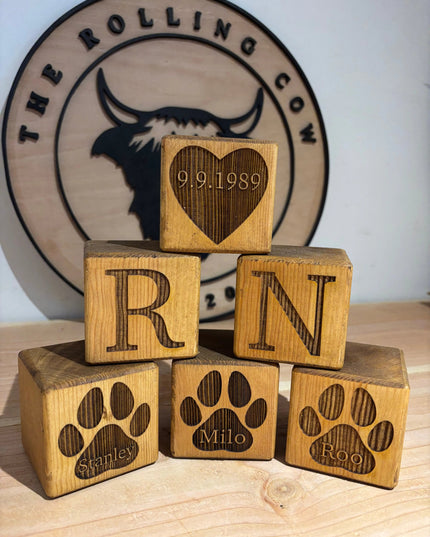 Engraved Wooden Stacking Block The Rolling Cow