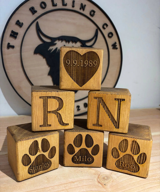 Engraved Wooden Stacking Block The Rolling Cow