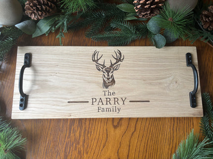 Personalised Oak Stag Family Design Handle Serving Board