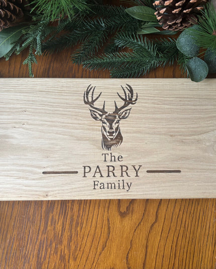 Personalised Oak Stag Family Design Handle Serving Board
