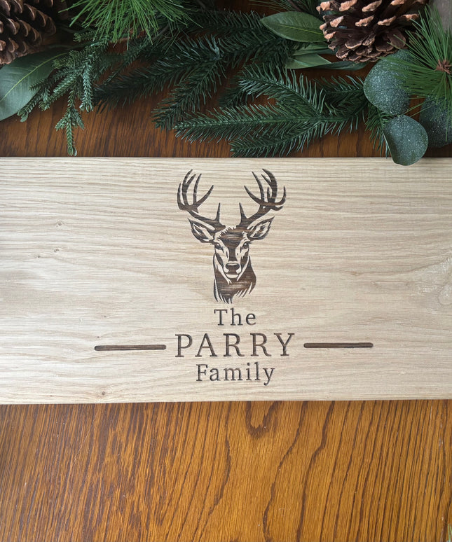 Personalised Oak Stag Family Design Handle Serving Board