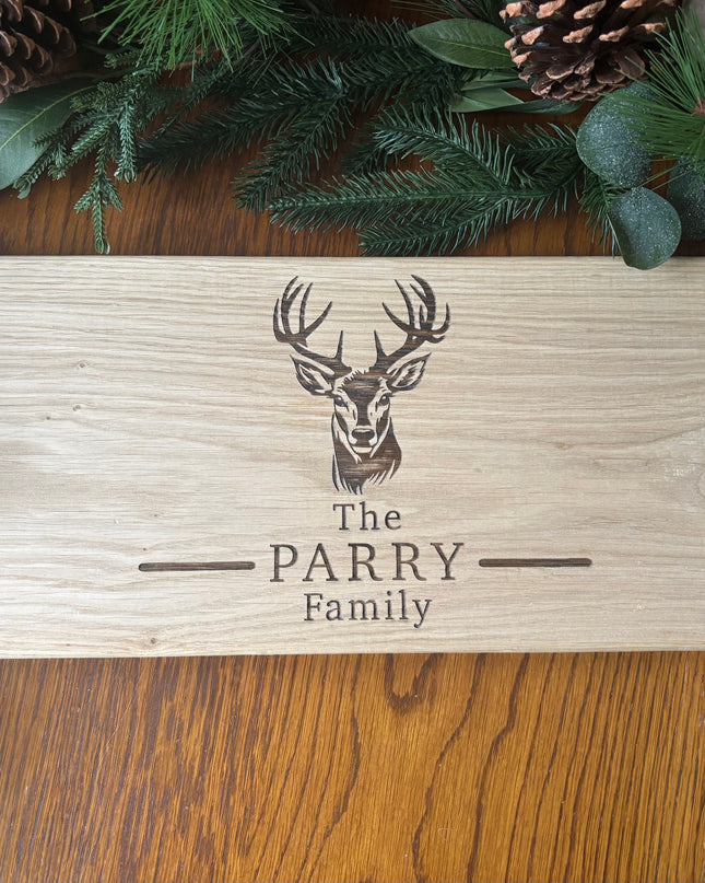 Personalised Oak Stag Family Design Handle Serving Board