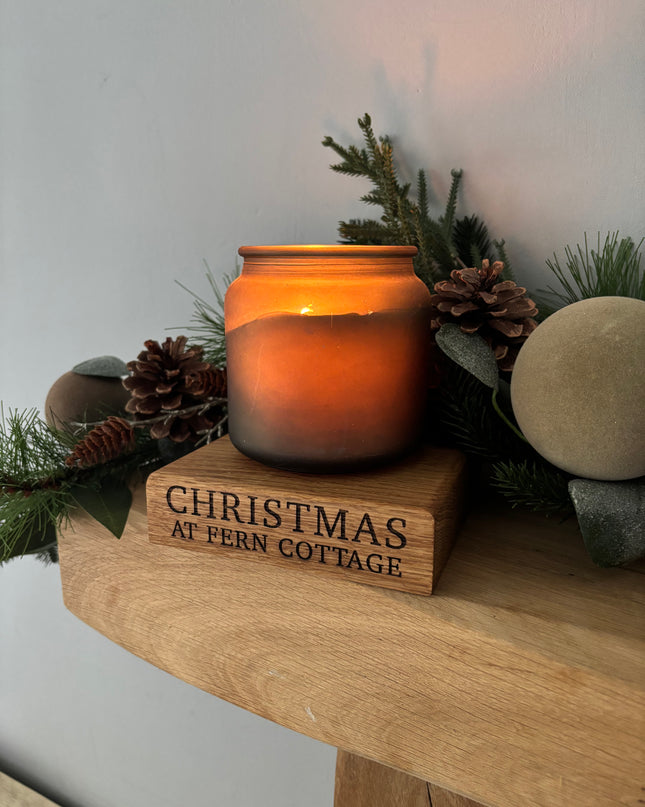 Engraved Oak Candle Block Holder Stand