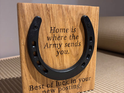 Personalised Anniversary Wedding Iron Horseshoe Oak Engraved Plaque The Rolling Cow