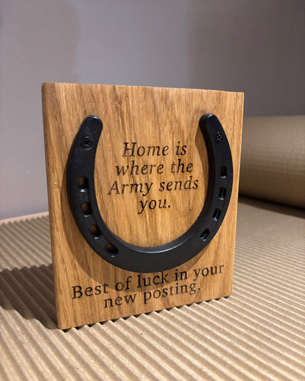 Personalised Anniversary Wedding Iron Horseshoe Oak Engraved Plaque The Rolling Cow