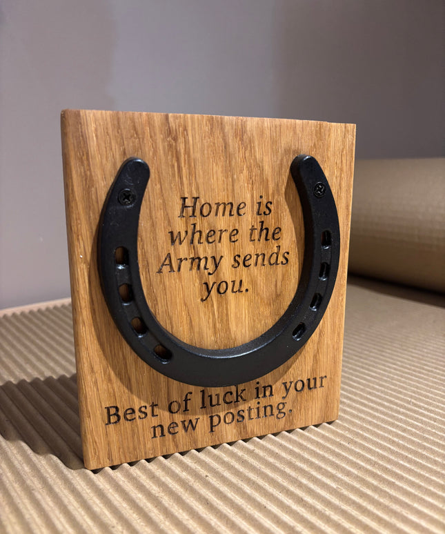 Personalised Anniversary Wedding Iron Horseshoe Oak Engraved Plaque The Rolling Cow