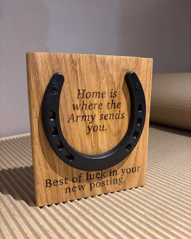 Personalised Anniversary Wedding Iron Horseshoe Oak Engraved Plaque The Rolling Cow