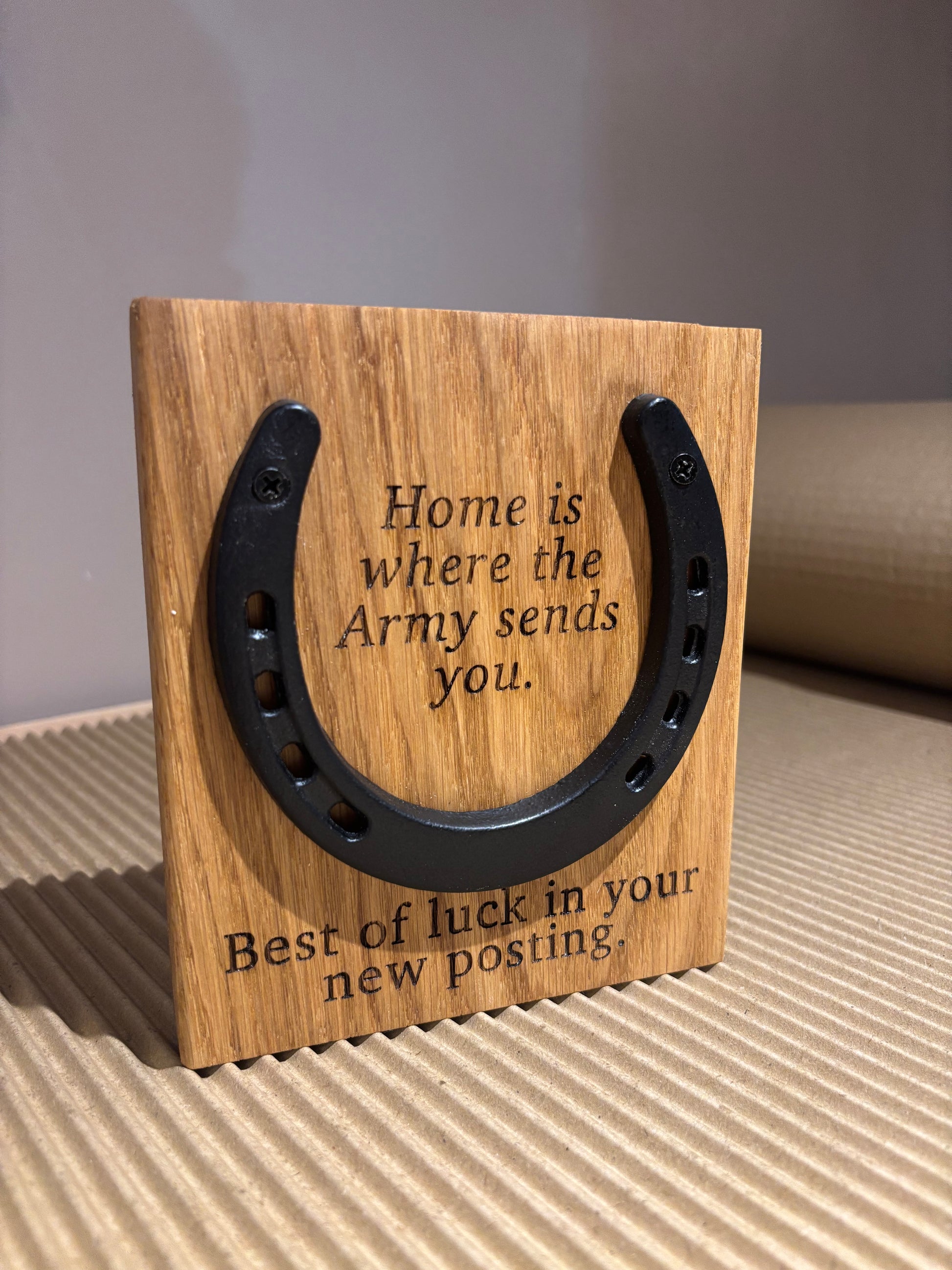 Personalised Anniversary Wedding Iron Horseshoe Oak Engraved Plaque The Rolling Cow