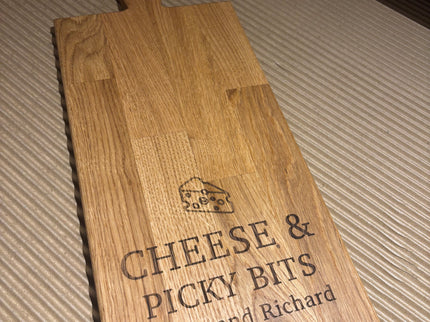 Personalised Block Oak Christmas Cheese  and Picky Bits Paddle Board The Rolling Cow