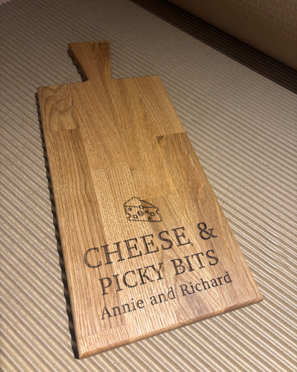 Personalised Block Oak Christmas Cheese  and Picky Bits Paddle Board The Rolling Cow