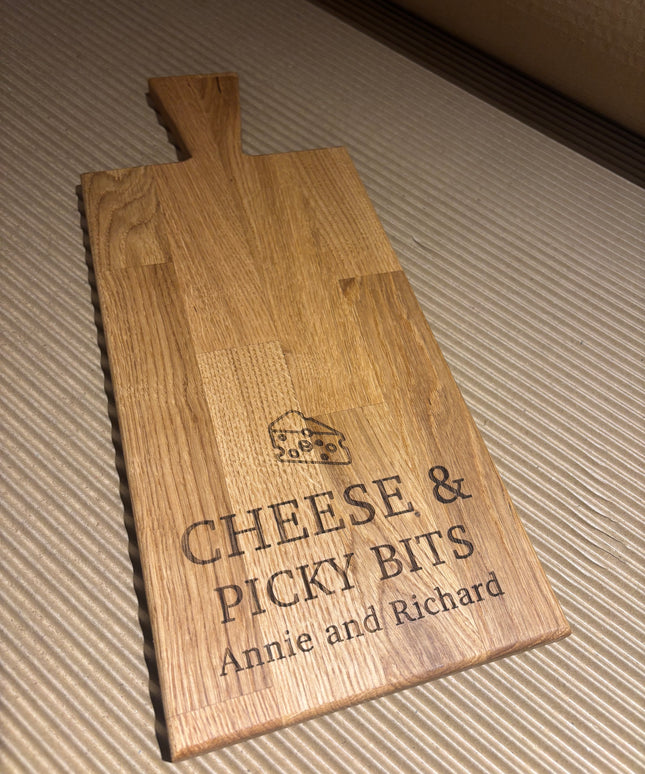 Personalised Block Oak Christmas Cheese  and Picky Bits Paddle Board The Rolling Cow