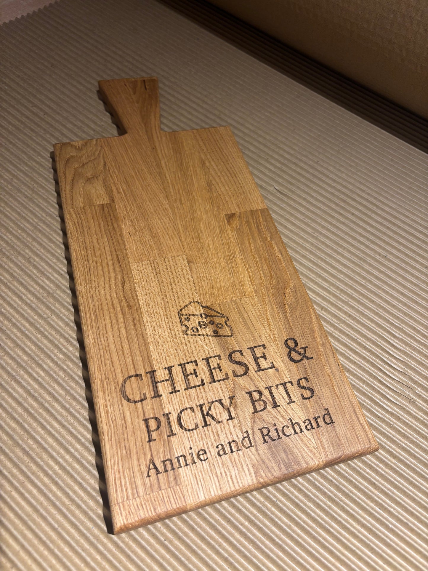Personalised Block Oak Christmas Cheese  and Picky Bits Paddle Board The Rolling Cow