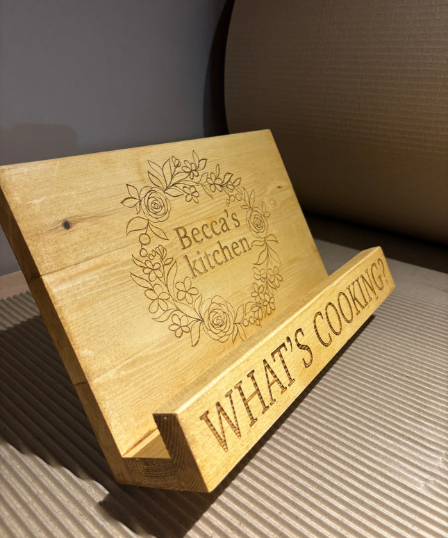 Engraved Wooden Cookbook Cook Book Stand The Rolling Cow
