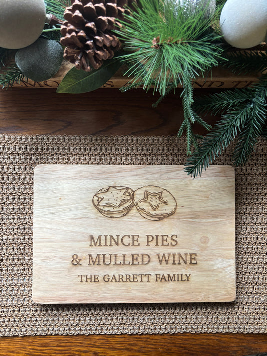 Personalised Christmas Mince Pie & Mulled Wine Chopping Board
