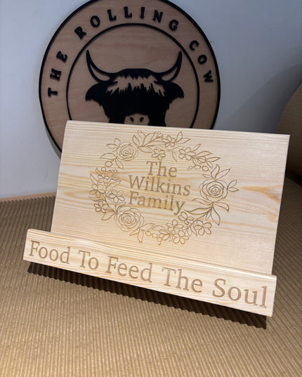 Engraved Wooden Cookbook Cook Book Stand The Rolling Cow